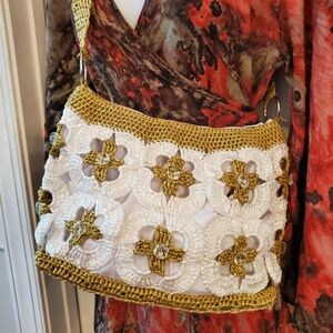 White and Gold Floral Crochet Shoulder